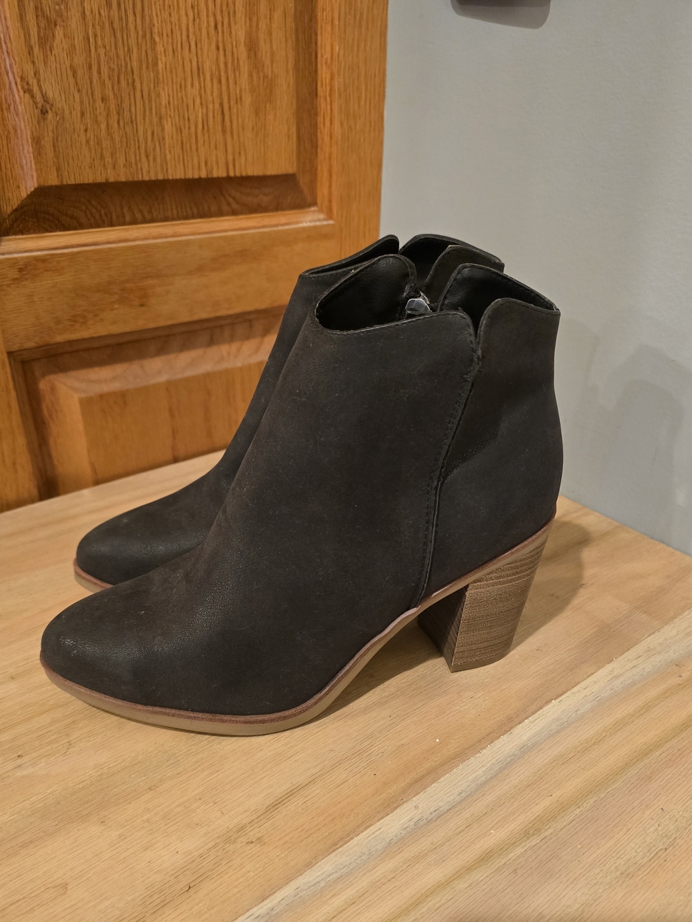 Women’s Black Suede Ankle Booties with Stacked Heel